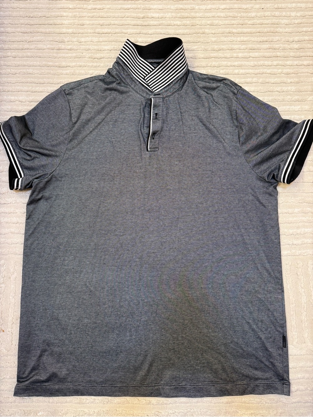 Perry Ellis Men's Heather Gray Polo with Striped Collar size XL